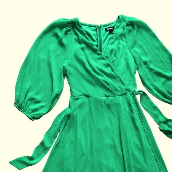DKNY Bright Green Self Belt Flowy Dress Size 4 - Picture 2 of 14
